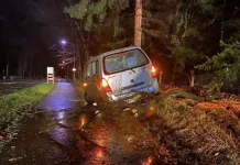 Stormschade: auto tegen boom